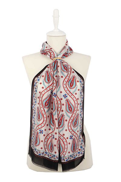 Bursa İpek Black and White Row Tulip Voile Silk Scarf