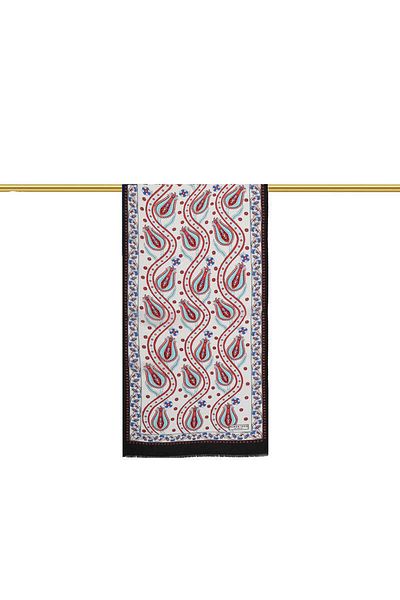Bursa İpek Black and White Row Tulip Voile Silk Scarf