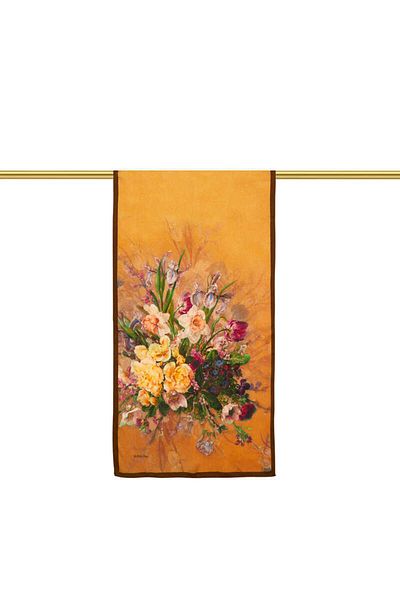 Bursa İpek Brown Floral Narrow Silk Scarf