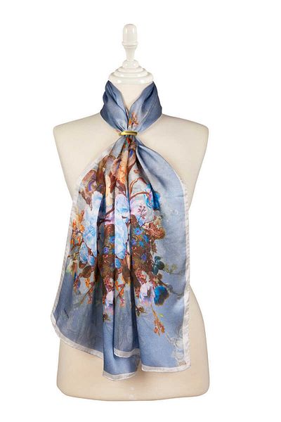Bursa İpek Ice Blue Floral Narrow Silk Scarf