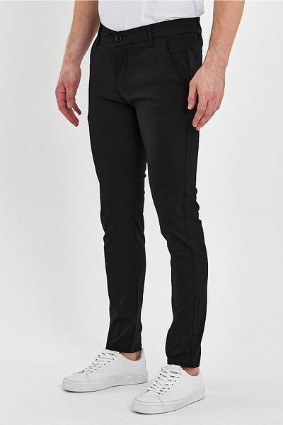 ElitWear Men's Slim Fit Black Linen Trousers