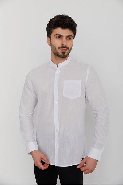 Cazador Ανδρικό λινό πουκάμισο Jazz 2021 Single Pocket Judge Collar