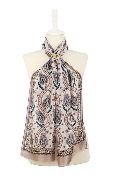 Bursa İpek Mink Cream Row Tulip Voile Silk Scarf