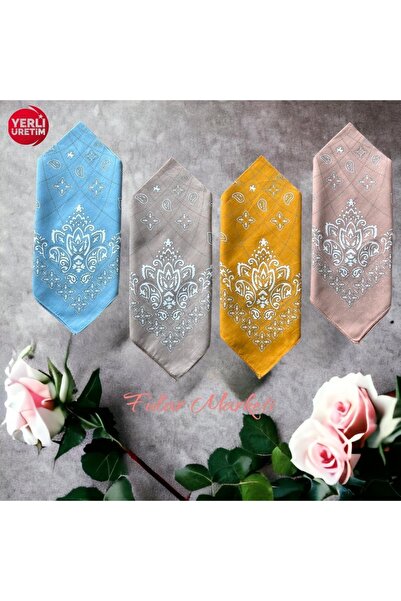 Fular Marketi 100% bumbac 4 bucăți Bandana cu model eleganță 4elm Blue Mink Mustard Powder