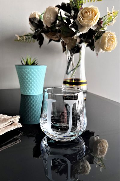 DECOSTYLE U Letter Laser Cut Non-Removable Glass Cup-Candle Holder-Pen Holder-Suitable for Use as a Mini Vase 1 Pc