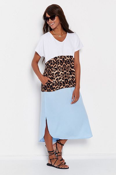 Hopoi Rochie de damă cu garnitură leopard albastru T3190