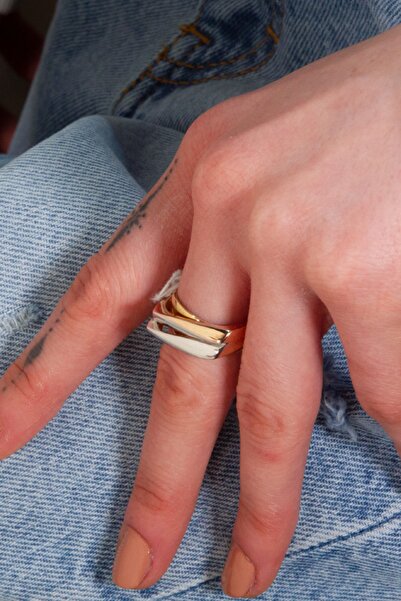 Adil İdil Kuyumculuk Iki Renk Bombeli Kalın Plaka Yüzük