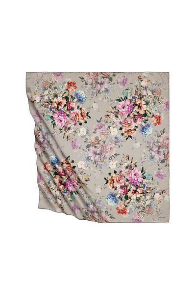 Bursa İpek Light Gray Four Flower Pattern Silky Scarf