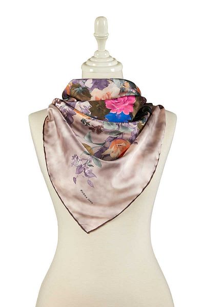 Bursa İpek Dried Rose Bouquet Pattern Silky Scarf