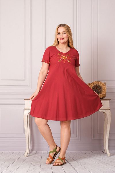AYASOFYA OTANTIK Women's Burgundy Cross Stitch Embroidery Embroidered Ethnic Authentic Midi Dress