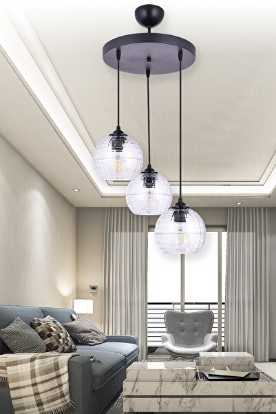 VK HOME AYDINLATMA Neva 3 Lü Şeffahcamlı Sarkıt Avize (siyah)