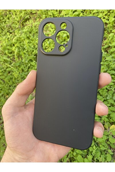 I Phone 13 Pro Lüx Lansman Düz Renk Kamera Korumalı Kılıf - Siyah