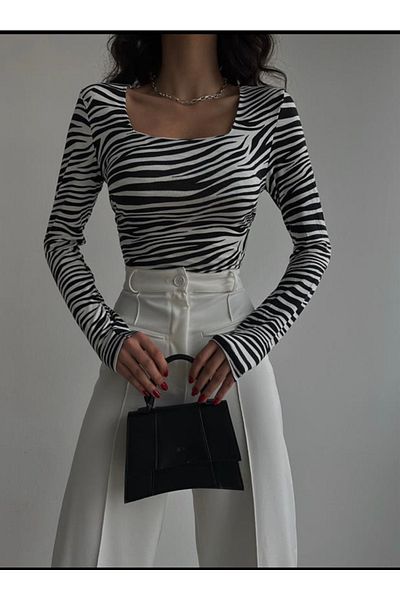 laughs Women's Square Collar Long Sleeve Front Double Layer Plain Basic Slim Blouse Blz1184