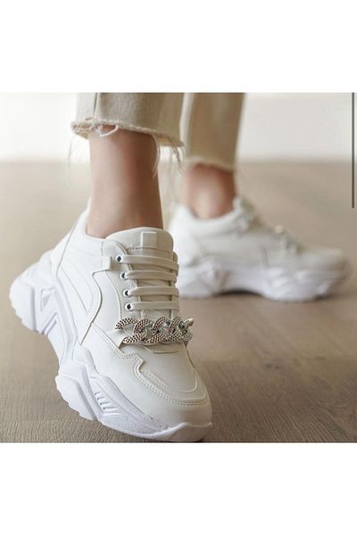 FLORİN Pantofi de damă Afilli, cu lanț alb, cu talpă groasă, plimbare zilnică, antrenament ocazional, pantofi sport în aer liber