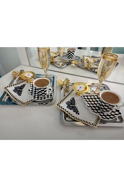 Elzem نموذجان في قالب واحد، صينية عرض مربعة من الفولاذ مكونة من قطعتين وحامل معكرون ذهبي مكون من قطعتين