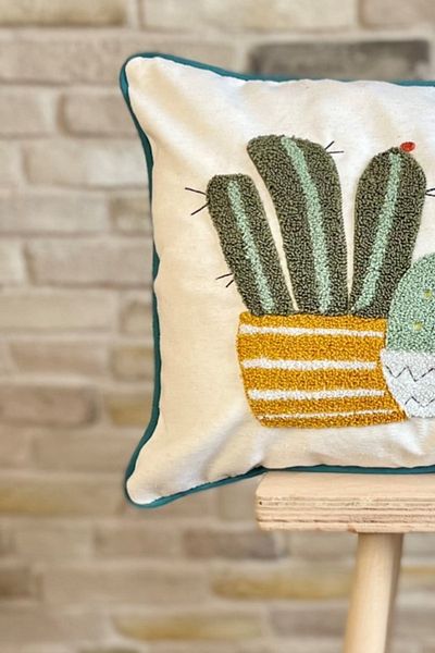 SWITA Home Design Husă de pernă din in, cu model de cactus brodat