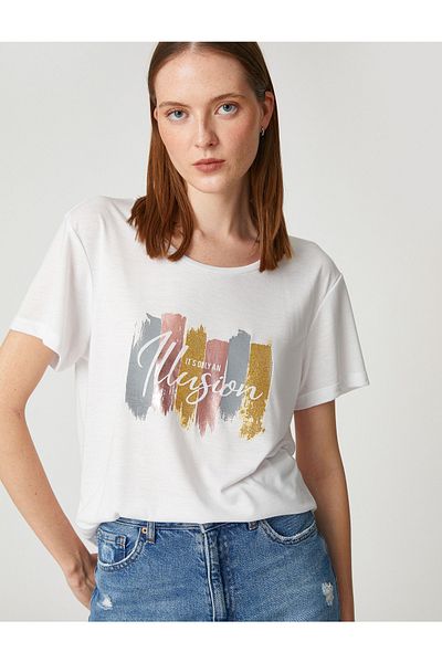 Koton T-Shirt - Ecru - Regular Fit