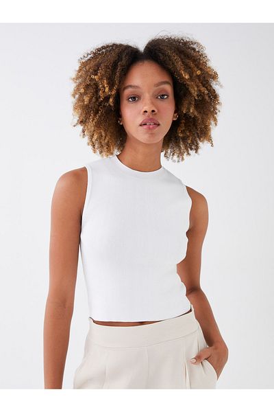 LC Waikiki Dámské úpletové tílko Crew Neck Straight Crop