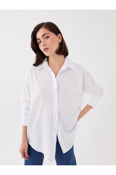 LC Waikiki Women's Straight Long Sleeve Gabardine Shirt
