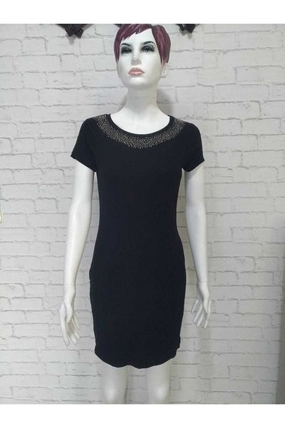 anne moda ankara Κομψό φόρεμα με λαιμόκοψη, βισκόζη πάνω από το γόνατο, μονόχρωμο φόρεμα από λύκρα