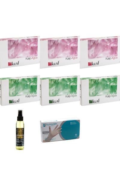Kuaf Kalıp Ağda Azulen Yeşil 500 Ml 3 Paket + 3 Titanyum 500ml + 125ml Yağ + 100 Lü Vinil Eldiven