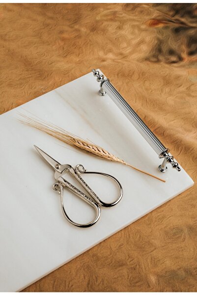 MERALP Thin Marble Silver Promise/ Engagement Tray with 2 Removable Rings, Metal Profile Handle