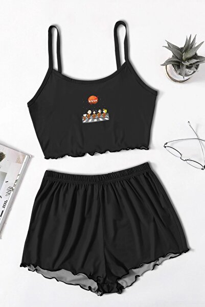 PEMBİŞ HOMEWEAR Blacked Nasa 3 Askılı Şort Takımı