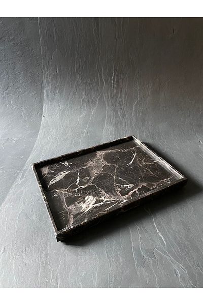 Thinstone Marble Medium Size Tray, Brown Marble Presentation, Laurent Brown Natural Stone Tray