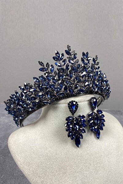 GELD Set de coroană de mireasă și cercei subțiri Sezen model 3D Kına pentru f...