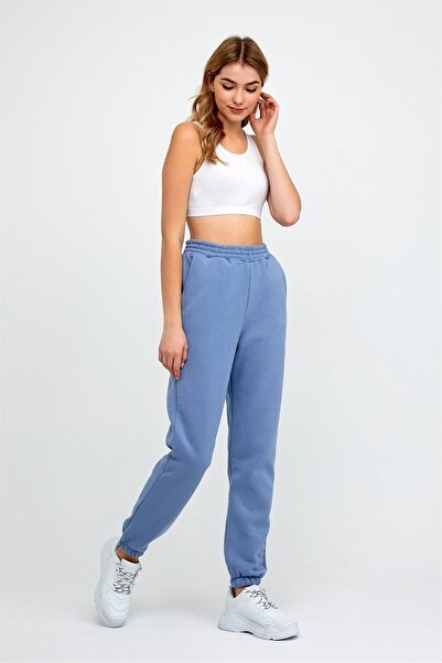 ESPİNA Γυναικεία πλεκτά φούτερ με τρεις κλωστές με ελαστική μέση και πόδια Jogger Blue