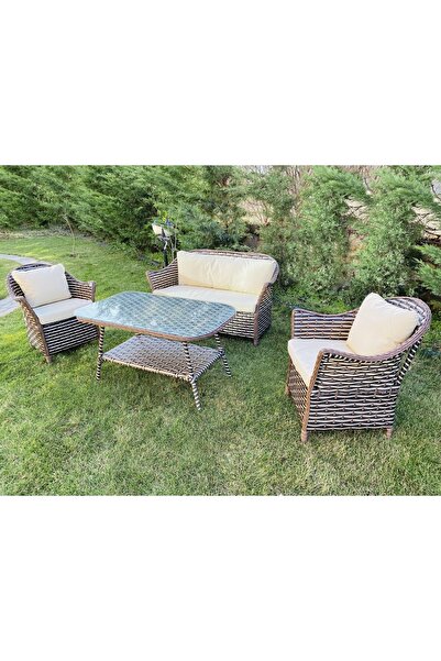 MONALİN HOME GARDEN Monalin Mobilya Napoli 4 Kişilik Rattan El Örgüsü Bahçe & Balkon & Teras Oturma Grubu