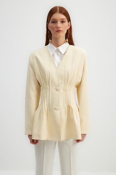 Trendyol Modest X Kevser Sarıoğlu Béžová tkaná bunda TCLSS23CK00002
