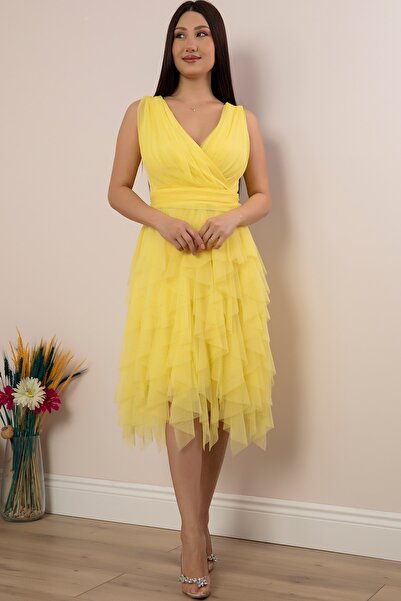 PULLIMM Double Breasted Collar Ruffle Short Dress 13399