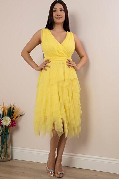 PULLIMM Double Breasted Collar Ruffle Short Dress 13399