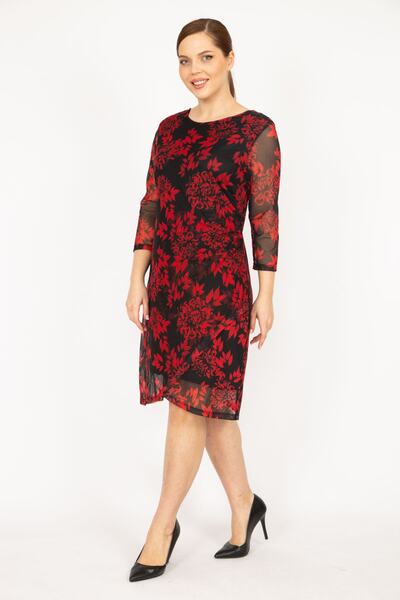 Şans Női színes molett bélelt sifon ruha 65n35956