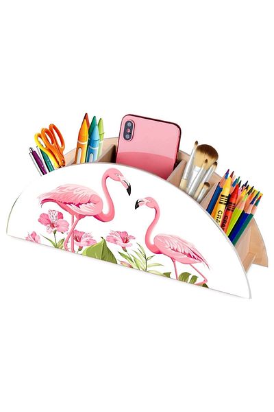 Ağaçistan Wooden Flamingo Desktop Pen Holder Pen Case Organizer