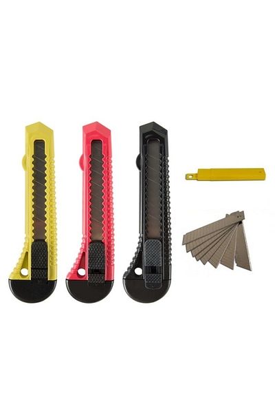 FOUR SEASON 3 Pieces 18 Mm Plastic Utility Knife Falçata Thick 10 Spare Tips Gift