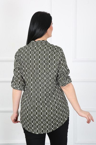 By Alba Collection Γυναικείο πουκάμισο από βαμβακερή βισκόζη σε φέτες χακί μπακλαβά