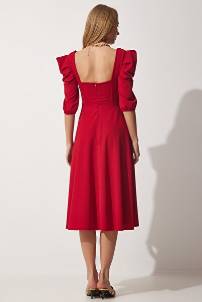 Happiness İstanbul Női Vörös tér galléros nyári hosszú ruha DK00147