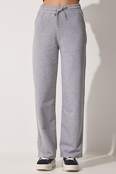 Happiness İstanbul Dámské šedé volné široké pletené tepláky XR00017