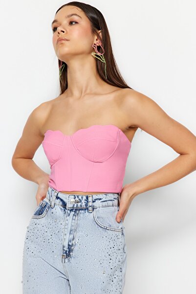 Trendyol Collection Szív gallér, rózsaszín szövésű mellszobor - TPRSS23BS00125