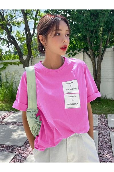 MOONBULL Υπερμεγέθη ροζ Hot And Fun printed T-shirt