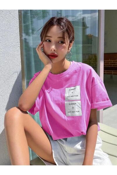 MOONBULL Υπερμεγέθη ροζ Hot And Fun printed T-shirt