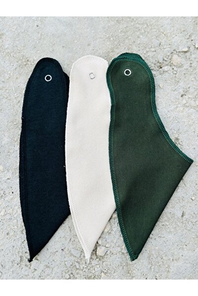 kubbe عبوة من 3 قطع - أزرق داكن، كريمي، كاكي - مريلة ووشاح من نسيج القطن المح...