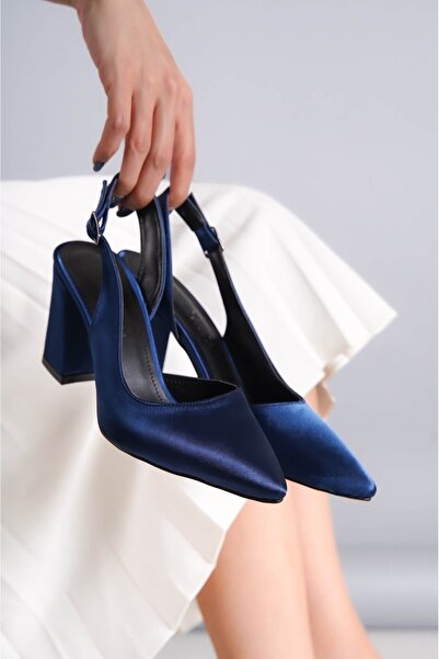 DURUNUN BUTİĞİ Синій атласний каблук для щоденного використання
