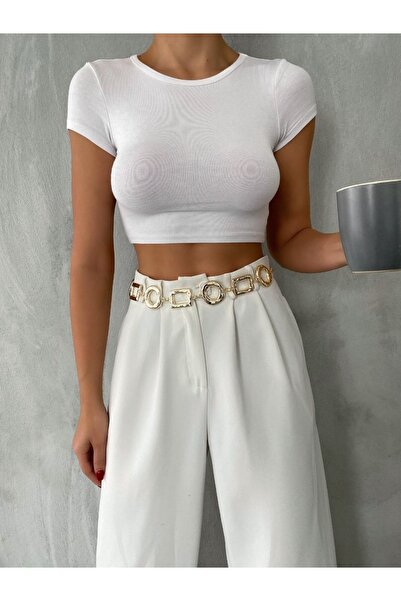 Roezza Yuvarlak Kare Desenli Gold Zincir Kemer