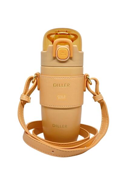 DILLER 360ml Fashion Pastel Colored Thermos Flask with Leather Cover and Strap - Stainless Steel