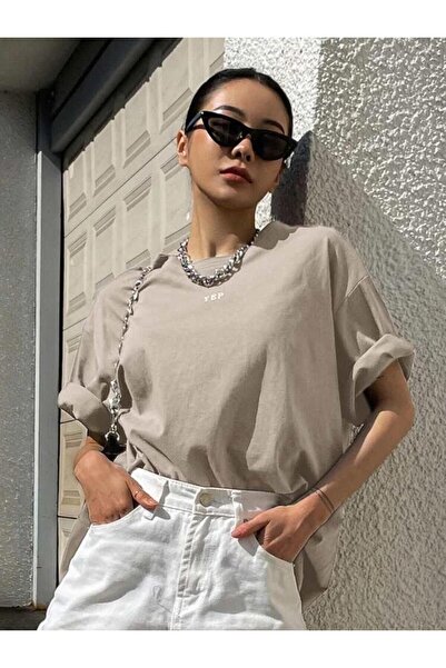 Harmandar Tricou oversize unisex, bej, imprimat Yep