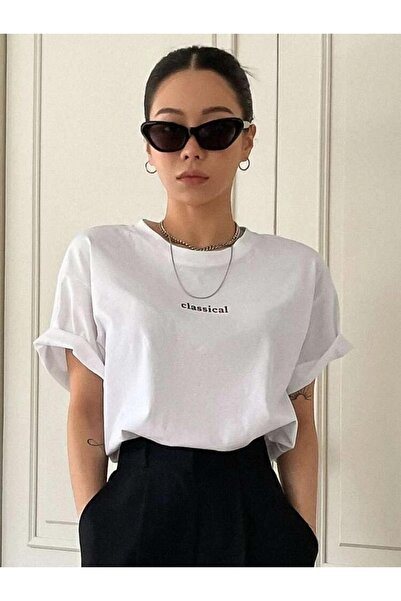 Harmandar Classical Printed Unisex White Oversize T-shirt