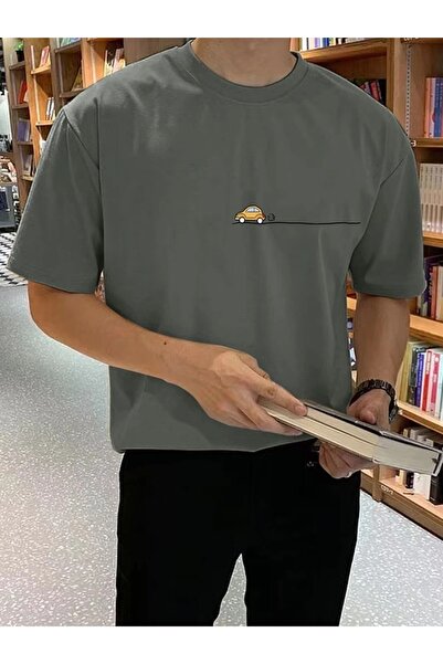 Harmandar Araba Baskılı Unisex Füme Oversize T-shirt